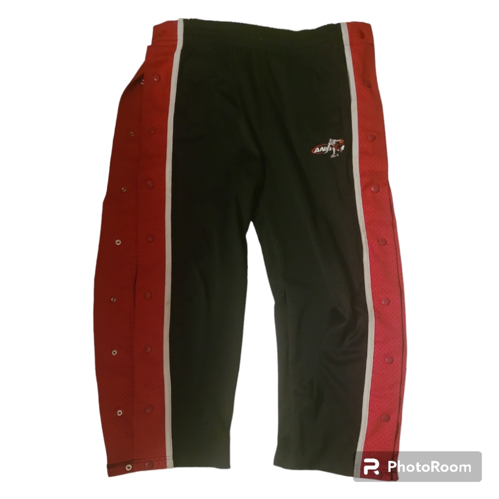AND1 Track Pants Mens L 14/16 Black Red Basketball Outdoor Pants